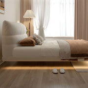 Modern Minimalist Bed with Elegant LED Lighting and Plush Upholstered Headboard for a Luxurious Bedroom Retreat